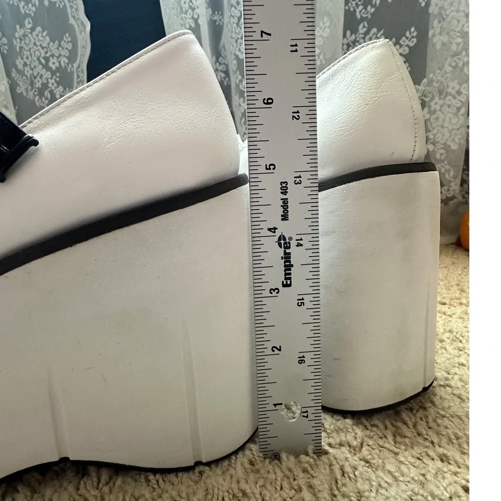 Demonia Kera-08 White Platform Mary Jane Wedge Bat Print Goth Shoes Womens 8